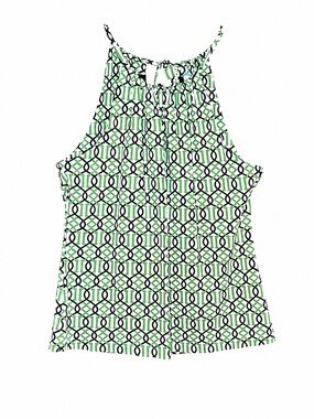 J. McLaughlin Green and Black Geometric Halter Tank Tie Neck Catalina Cloth Sm